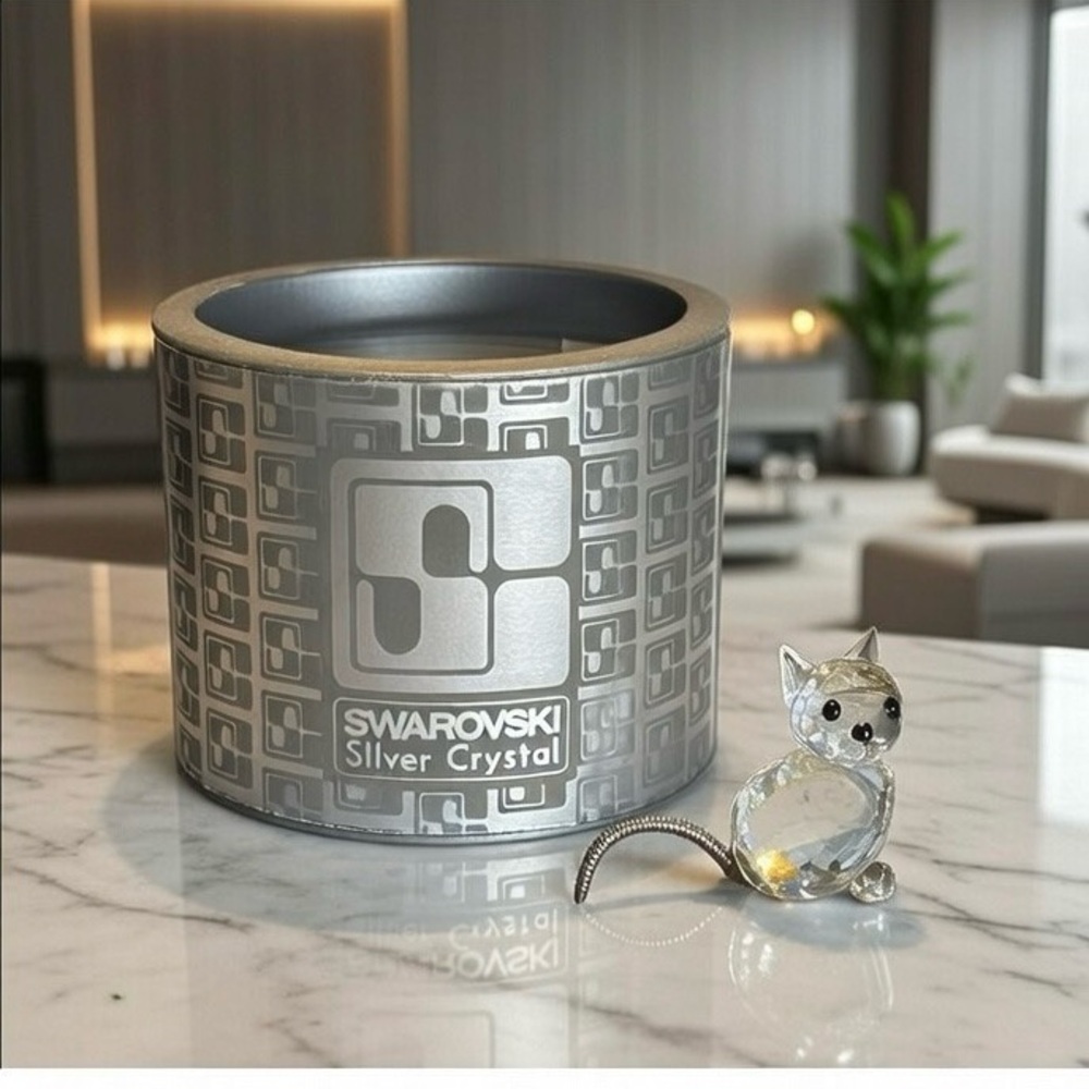 Swarovski Crystal Cat with Metallic Tail 1 1/4in New in Box Vintage